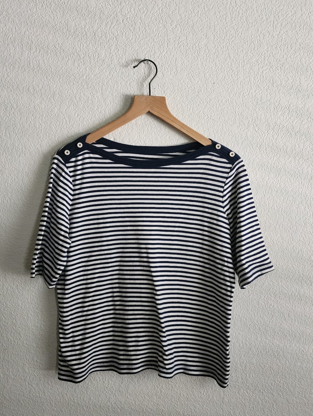 Land's End Large Petite Striped Boat Neck Nautical Top